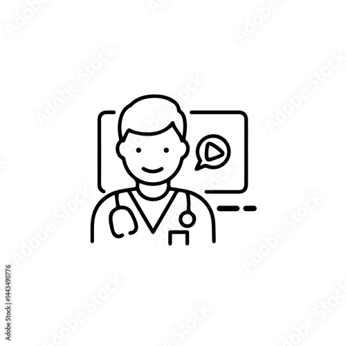 Healthcare professional providing virtual consultation on digital screen for blogs, websites, telehealth information, educational resources, medical awareness campaigns, and digital illustrations