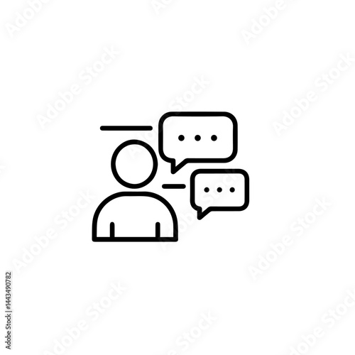 Outline of a person speaking with speech bubbles for blogs, websites, communication-themed designs, educational materials, digital illustrations, and presentations on conversation skills