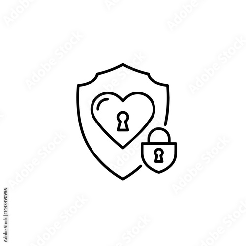 Security shield with heart and padlock in minimal style  