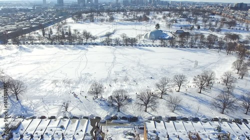 Aerial View of Snow-Covered Patterson Park in Baltimore City, Maryland  Canton, Fells Point, Highlandtown