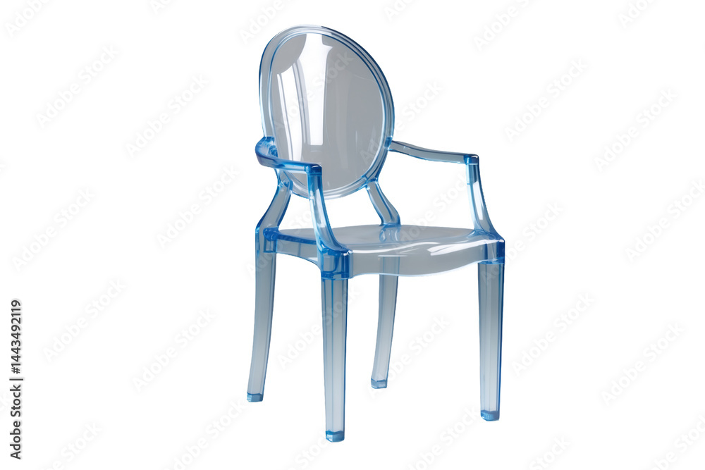 Stylish interior illustration featuring a modern transparent acrylic chair design suitable for catalogs and contemporary furniture stores or design websites