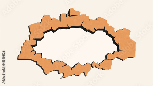 Cracked Brick Wall with an Opening. Broken Brick Wall Fragment. Vector illustration.