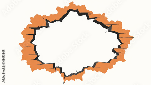 Cracked Brick Wall with an Opening. Broken Brick Wall Fragment. Vector illustration.