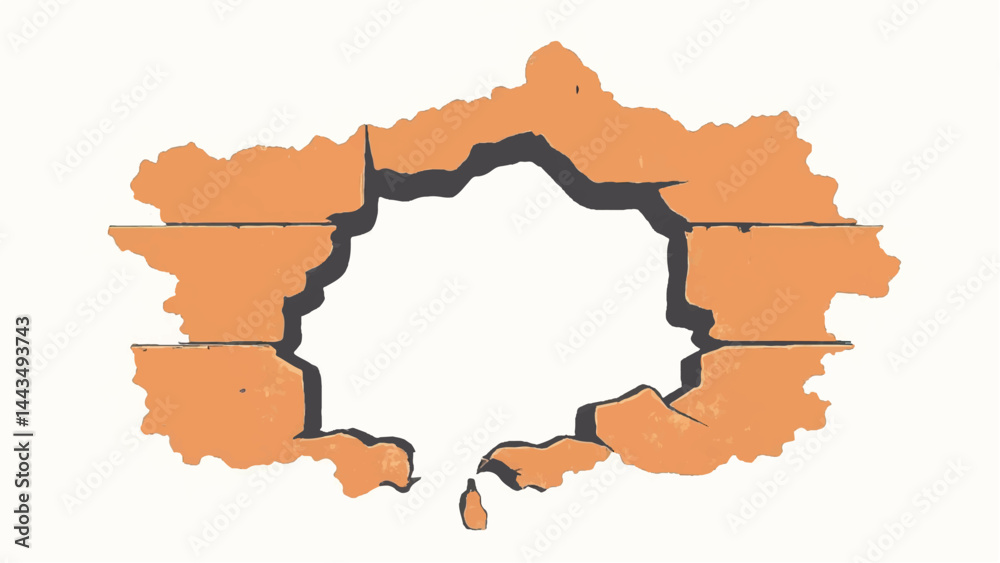 Fototapeta premium Cracked Brick Wall with an Opening. Broken Brick Wall Fragment. Vector illustration.