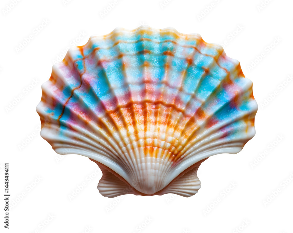 Fototapeta premium Sunrise hues on a seashell treasure, An isolated tellin shell glows with pastel colors, reminiscent of a serene sunrise, a beautiful creation of nature's artistry