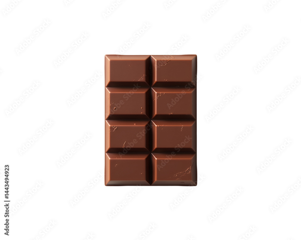 Obraz premium Top View of a Delicious Milk Chocolate Bar with Rich Velvety and Smooth Texture, Perfect for Confectionery Designs and Sweet Treat Creations, Isolated