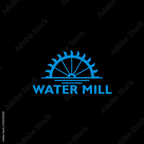  Water mill icon isolated on black background