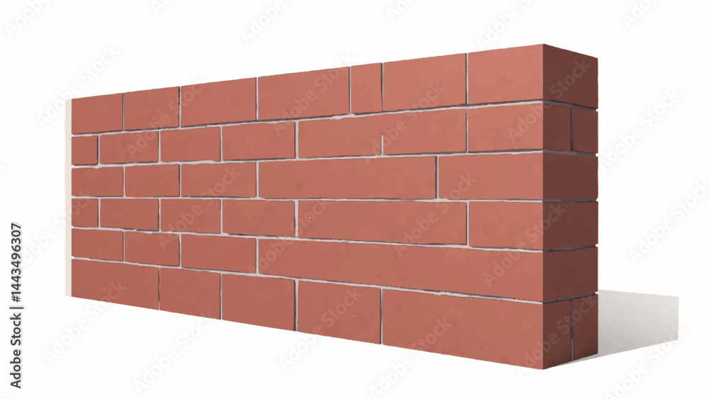 Obraz premium A red brick wall on a plain white background. Rectangular shape brick wall. Vector illustration.