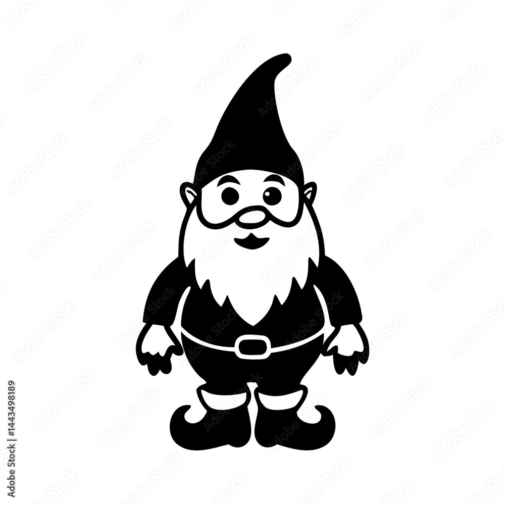 Fototapeta premium Charming Black and White Gnome Illustration with Classic Elf Attributes