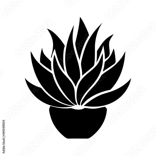 Elegant black silhouette of an aloe vera plant in decorative pot