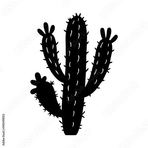 Silhouette illustration of a Saguaro cactus plant isolated on white background