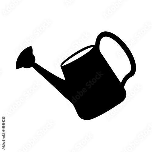 Black and white image showing a watering can with handle and spout