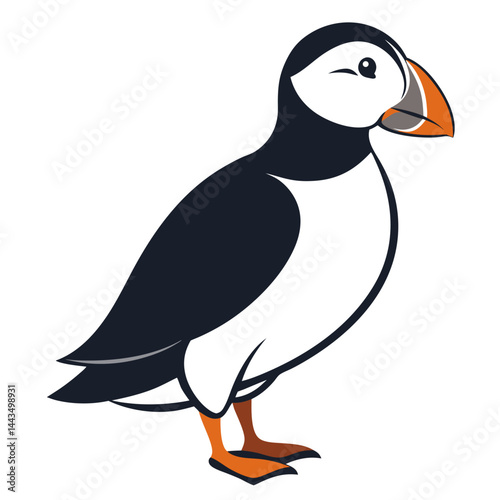 Colorful cartoon puffin bird with orange beak and black and white body