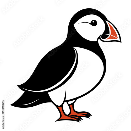 Colorful cartoon puffin bird with orange beak and black and white body