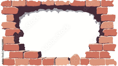 Broken Brick Wall with Hole. Textured Brick Wall with Opening. A Brick Wall with a large hole in the center. Vector Illustration. 