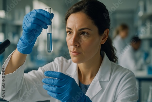 Obraz na płótnie Scientist Conducts Experiment With Test Tube in Laboratory Setting During Daylight Hours w salonie