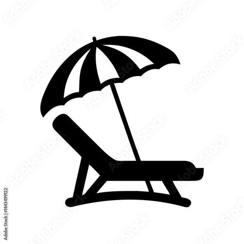 Black silhouette of a beach chair and umbrella representing summer vacation