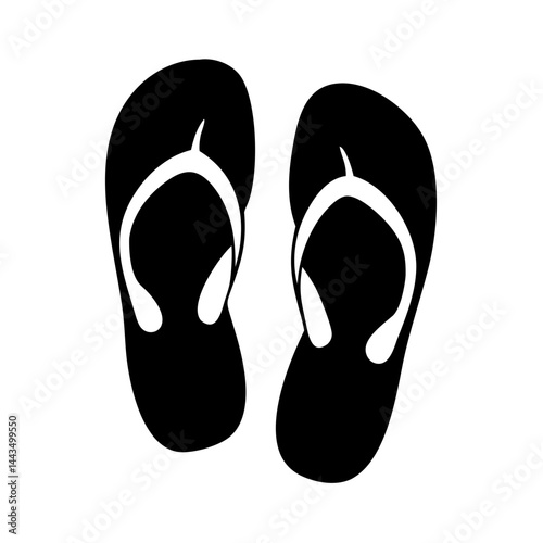 Minimalist image of black flipflops on a white background, simple design