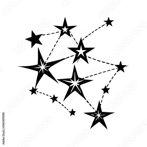 Stylized constellation illustration with five point stars and connecting lines