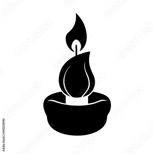 A black silhouette of a candle with a flickering flame in a holder