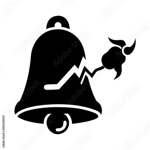 Stylized Black and White Image of a Cracked Bell with Floral Element