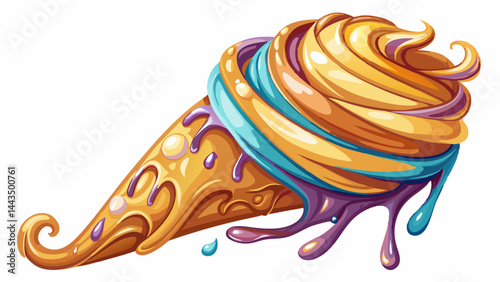 A creamy swirl melts slowly down the crunchy cone.
Soft drips trace playful lines against a pure white space.
Colors blend in sweet, sticky harmony.
A moment of summer frozen in digital art.

