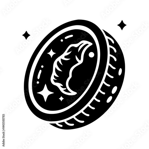 Stylized Treasure Coin with Shiny Details and Tribal Pattern Design