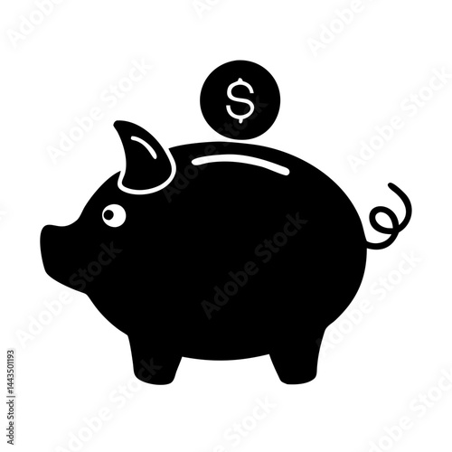 Piggy Bank with Dollar Coin, Illustrative Icon for Saving and Finance