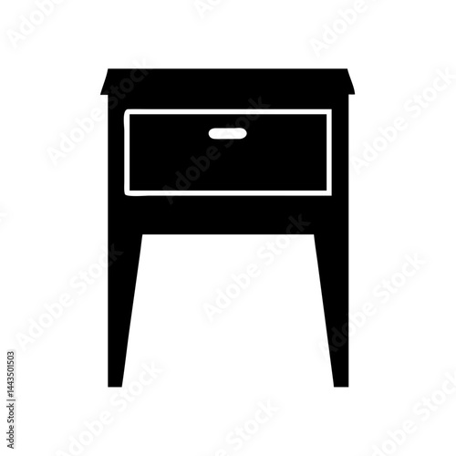 Solid Black Icon of a Wooden Nightstand with Drawer for Bedroom