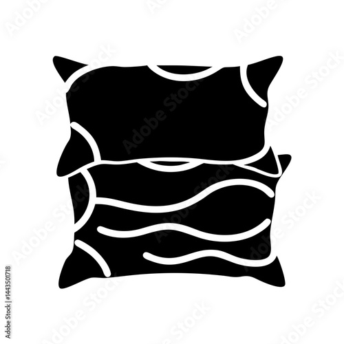 Abstract Illustration of Two Pillows Stacked with Wavy Patterns in Black and White