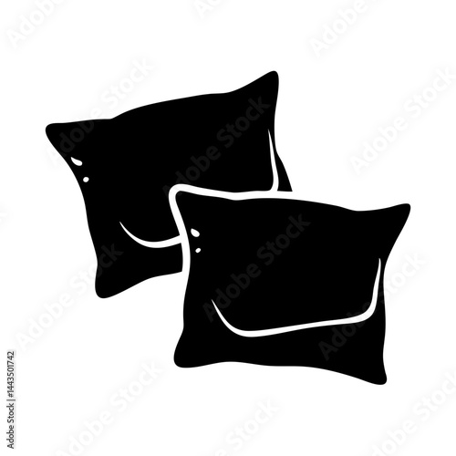 Stylized Illustration of Two Pillows in Black and White Silhouette Style