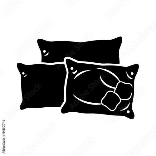 Stylized Black and White Illustration of Three Decorative Cushions or Pillows