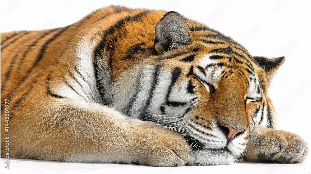 Fototapeta premium Close-Up of Sleeping Tiger with Striking Orange Fur and Black Stripes