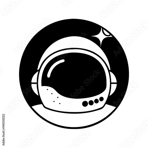 Astronaut Helmet in Black and White Graphic Design within Circle