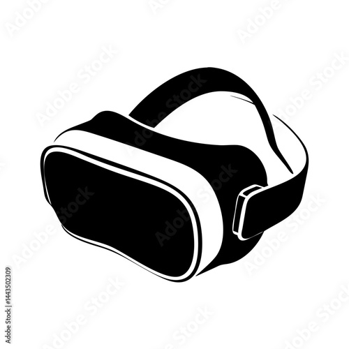 Simple black and white vector graphic of a virtual reality headset