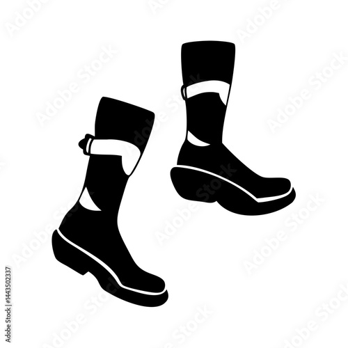 Pair of sleek black Wellington boots shown in monochrome silhouette
