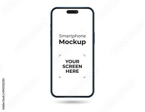 Realistic High Quality Blue Smartphone Mockup. Mobile phone vector with isolated on white background. Device front view. 3D mobile phone with shadow.