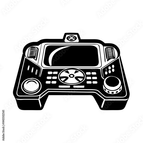 Detailed Black and White Vector Image of an Advanced Control Panel