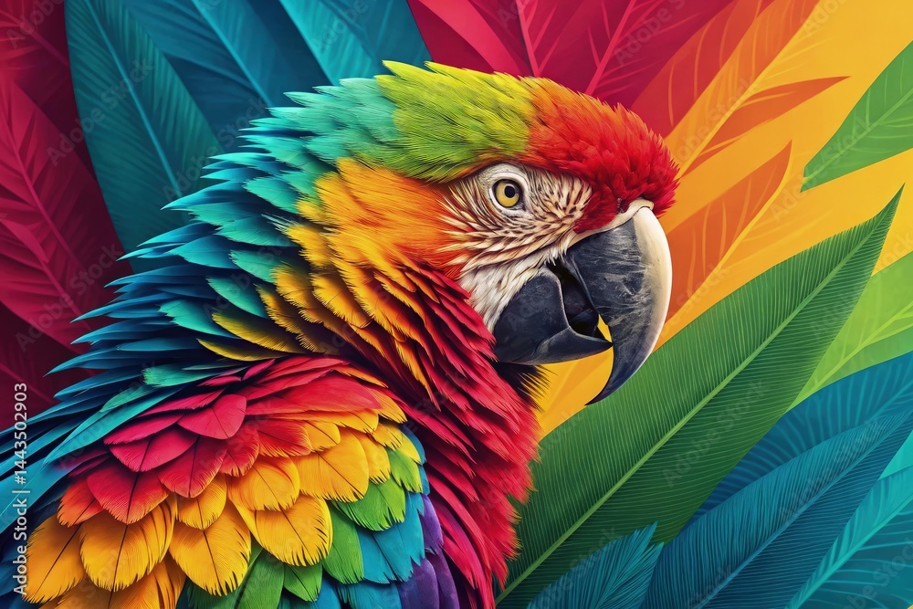 Obraz premium Vibrant Colors Collide in a Breathtaking Parrot Display Generative AI