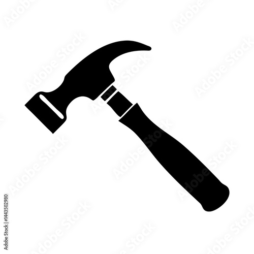 Isolated Black and White Image Depicting a Claw Hammer on a White Background