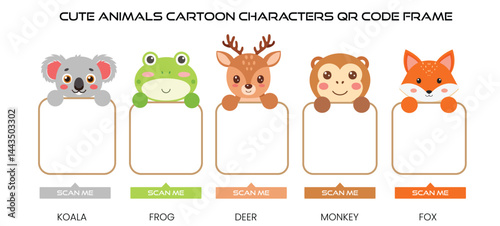 Cute Animals Characters Illustrations Qr Code Frame Design Vector