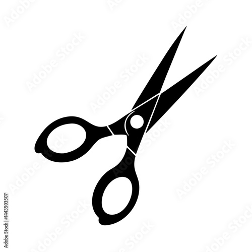 Black and White Graphic of Open Scissors on a White Background