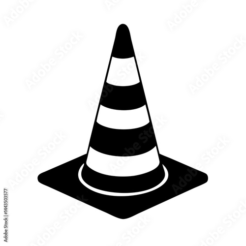 Stylized vector graphic of a striped traffic cone on white background