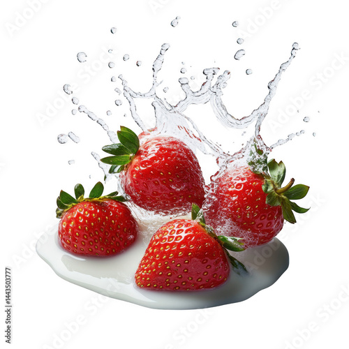 Strawberries with water splash on transparent background