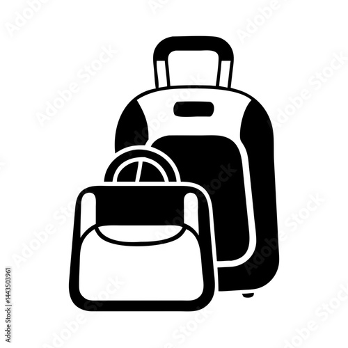 Luggage illustration featuring a rolling suitcase and a smaller carryon bag