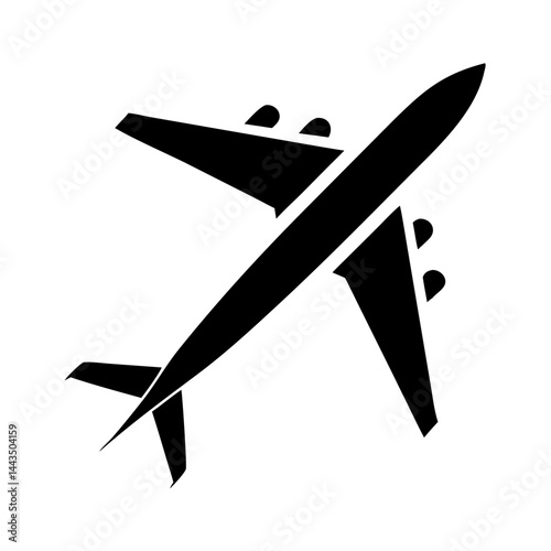 Silhouette of a Commercial Airplane Flying, Represented in a Simple Black Shape