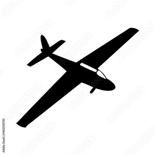 Silhouette of single engine light aircraft flying high in the sky