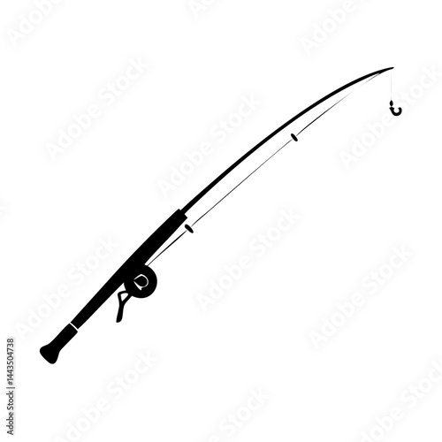 Detailed black and white fishing rod illustration ready for the water