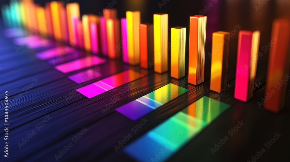 Fototapeta premium A vibrant bar graph displaying colorful data visualization, representing growth and analysis in a modern, digital context.