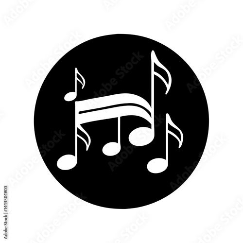 White musical notes inside a black circle, conveying musicality and rhythm